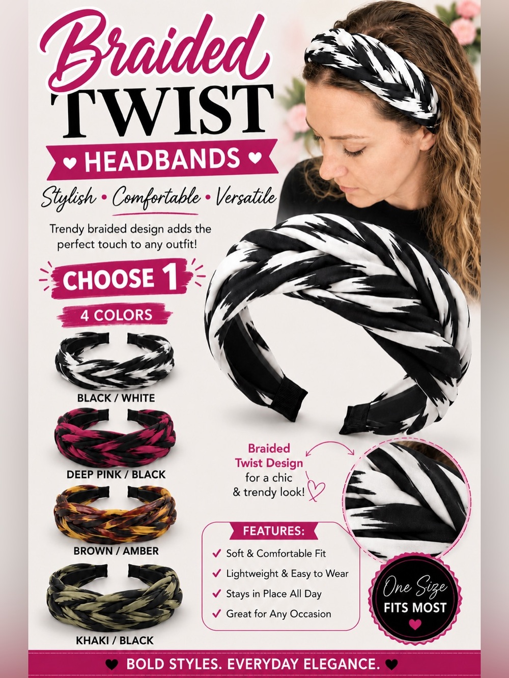Braided Twist Headband - Black & White